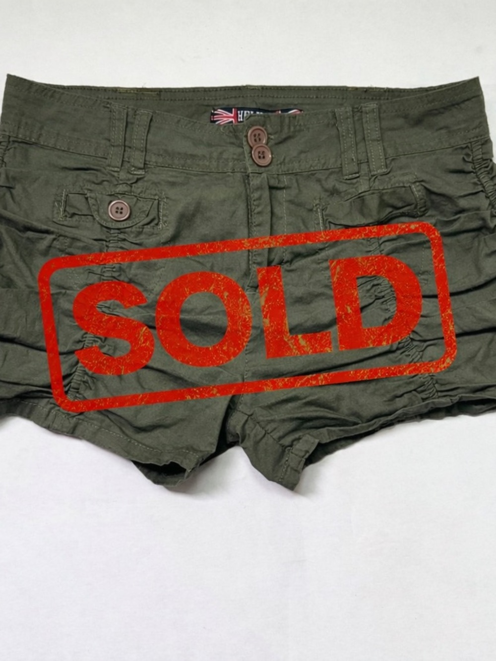 Helium London Olive Green Ruched Utility Shorts Womens M Y2K Military Cargo